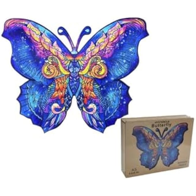WOODEN JIGSAW PUZZLES, 3D WOODEN ANIMALS SHAPED PUZZLES, BEST GIFT FOR ADULTS AND KIDS DIY PUZZLE PIECE, COLORFUL UNIQUE SHAPED BUTTERFLY PUZZLES A5-5.8 X 8.2 IN - Image 1